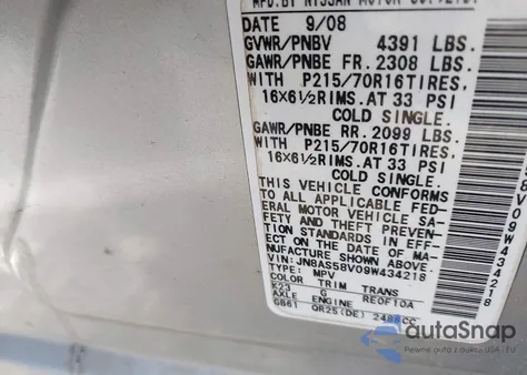 2009 Nissan Rogue S z USA, uszkodzony, nr VIN JN8AS58V09W434218